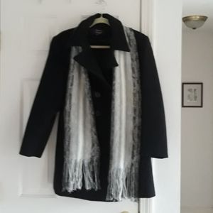 Black Wool Pea Coat w/ Scarf Size Medium/10 Petite